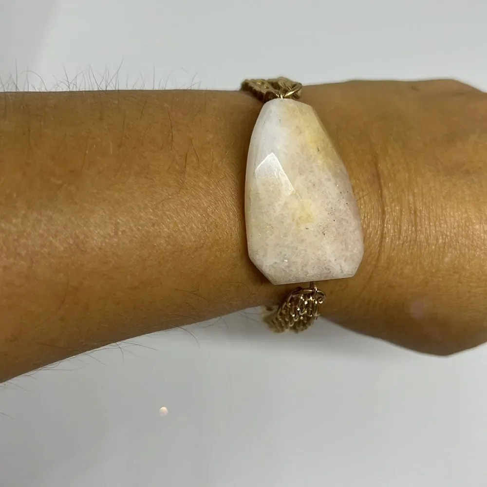 Pale Pink & Beige Stone and Faux Double Chain Bracelet